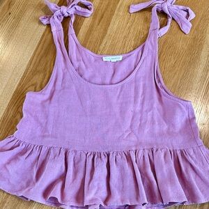 La Hearts by PacSun Rose Tie-Strap Babydoll Tank Top with Ruffle  Linen Blend